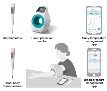 Thermometers / Blood pressure monitor / Basal body thermometers / Body temperature management app / Blood pressure management app